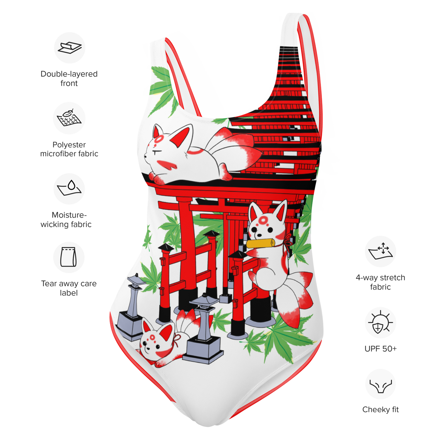 Chibi Inari Temple One-Piece Swimsuit
