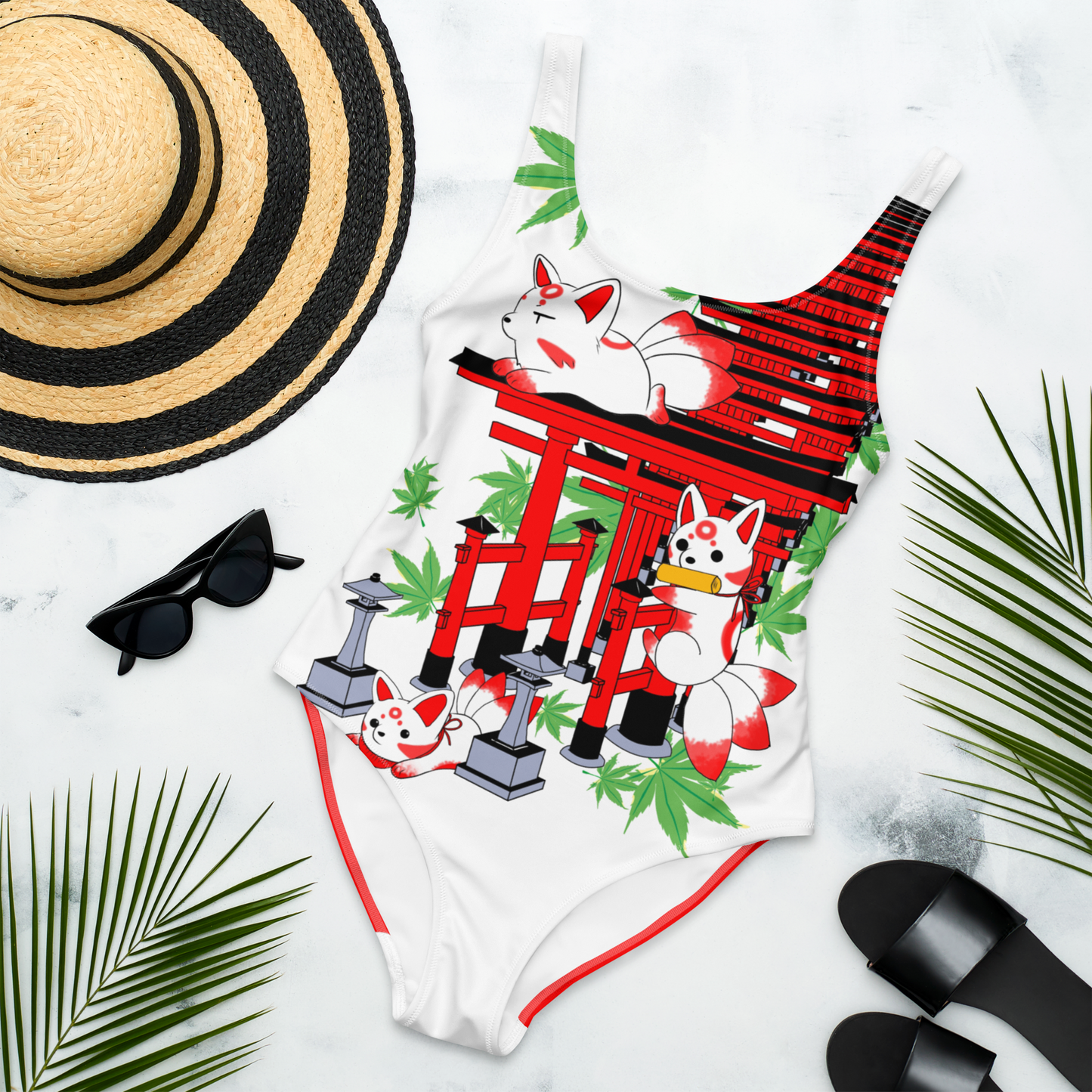 Chibi Inari Temple One-Piece Swimsuit