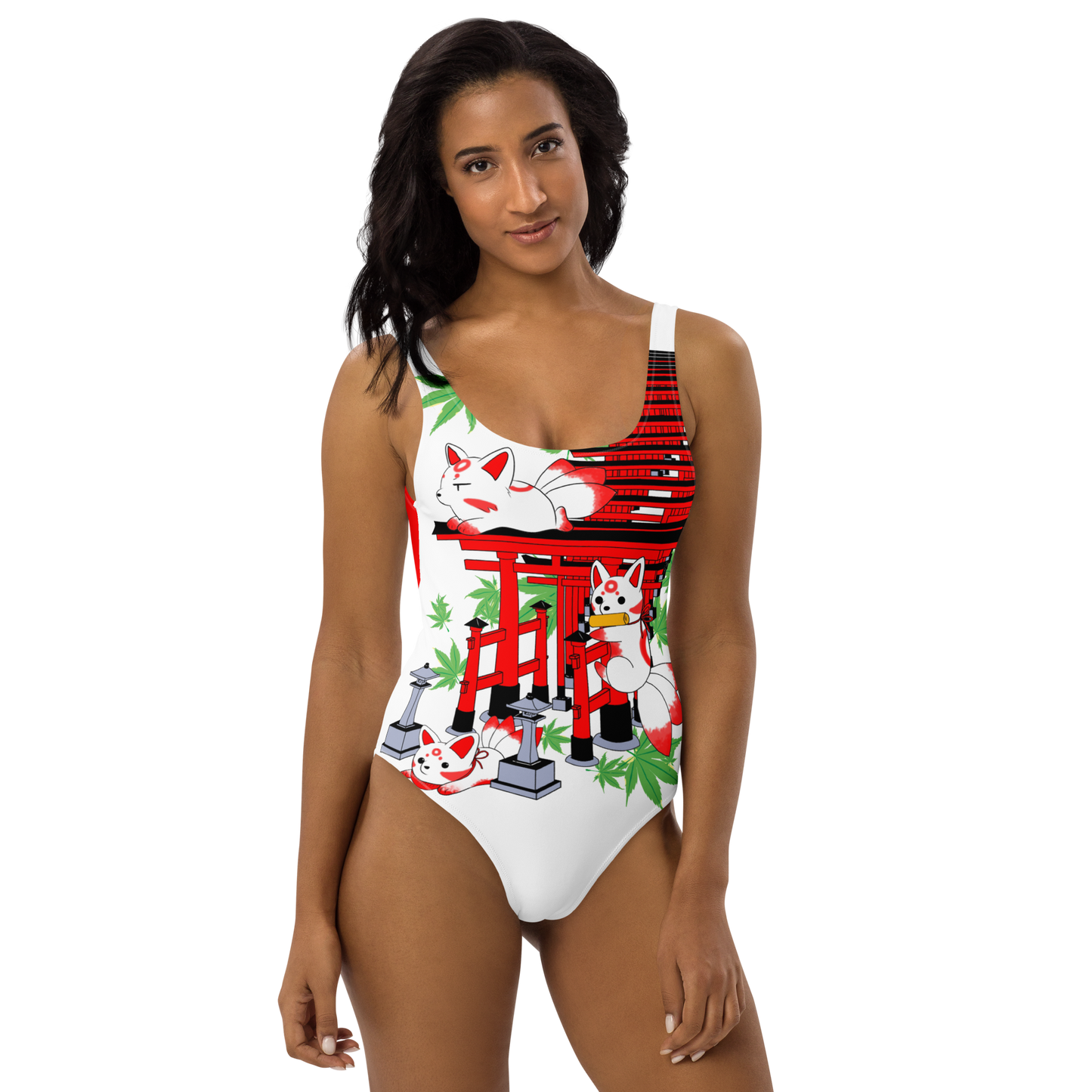 Chibi Inari Temple One-Piece Swimsuit