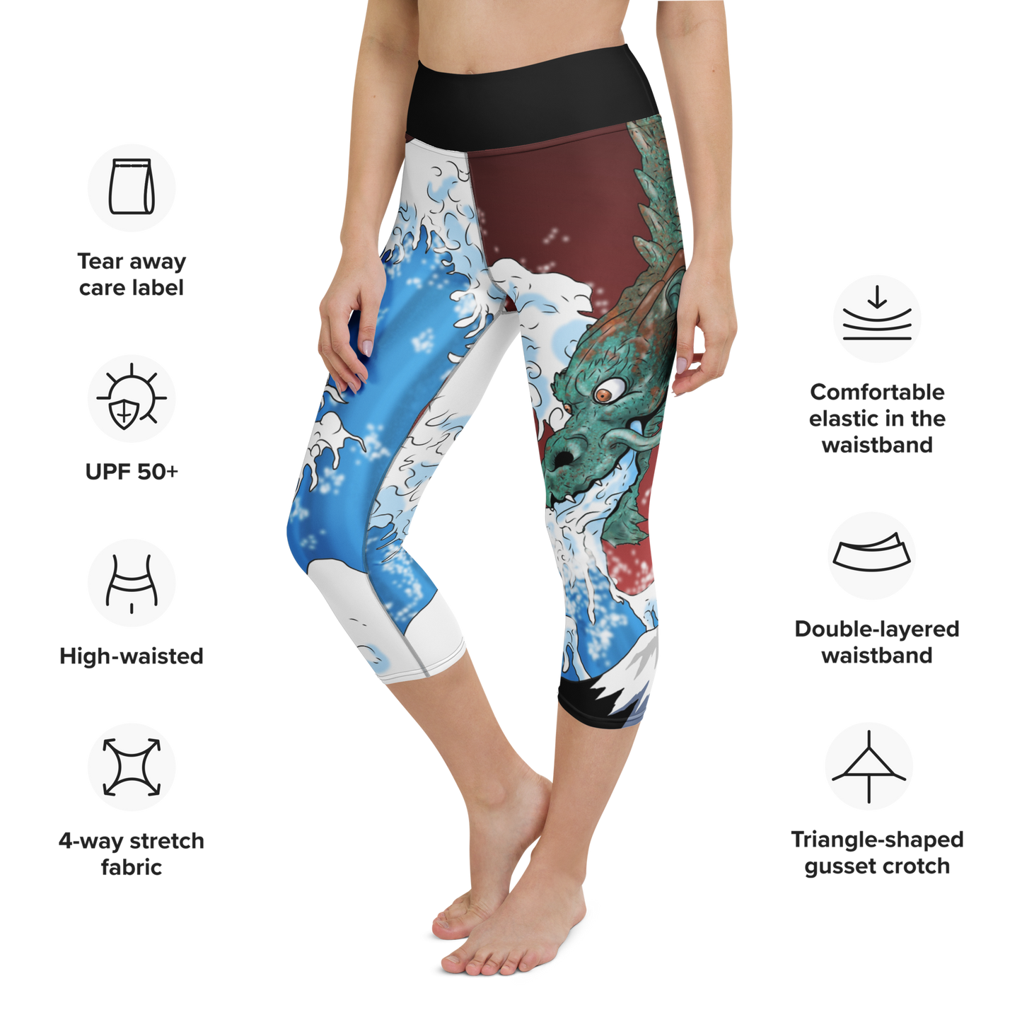 Dragon of the Waves Yoga Capri Leggings