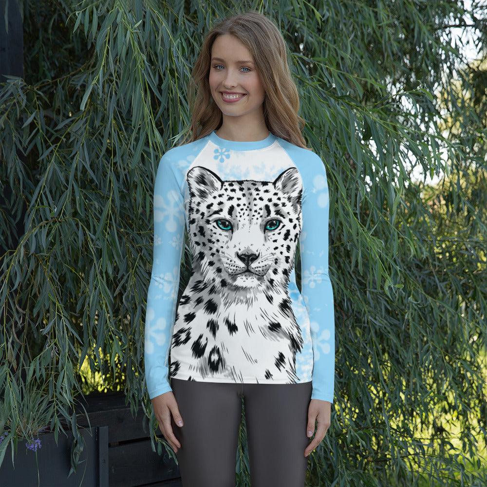 Snow Leopard Women's Long Sleeve Rash Guard - Rocky Mountain Dragons LLC