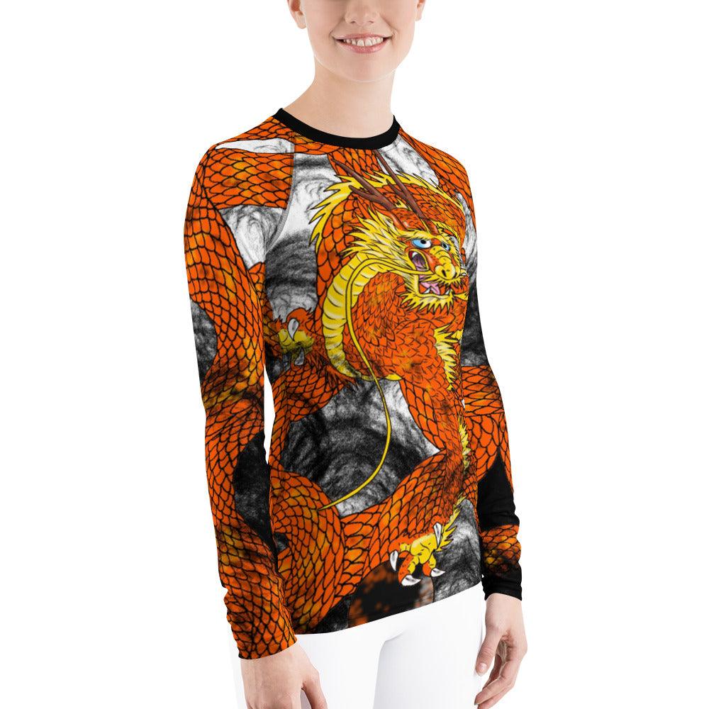 Orange Imperial Dragon Women's Long Sleeve Rash Guard - Rocky Mountain Dragons LLC