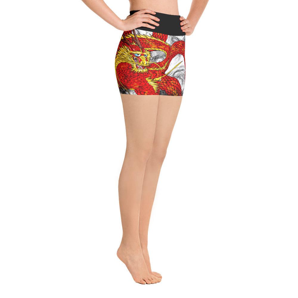 Red Imperial Dragon Yoga Shorts - Rocky Mountain Dragons LLC