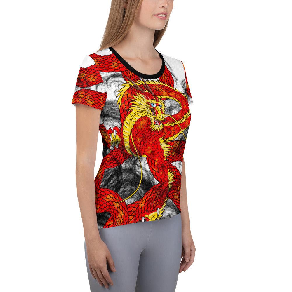Red Imperial Dragon Women's Athletic T-shirt - Rocky Mountain Dragons LLC