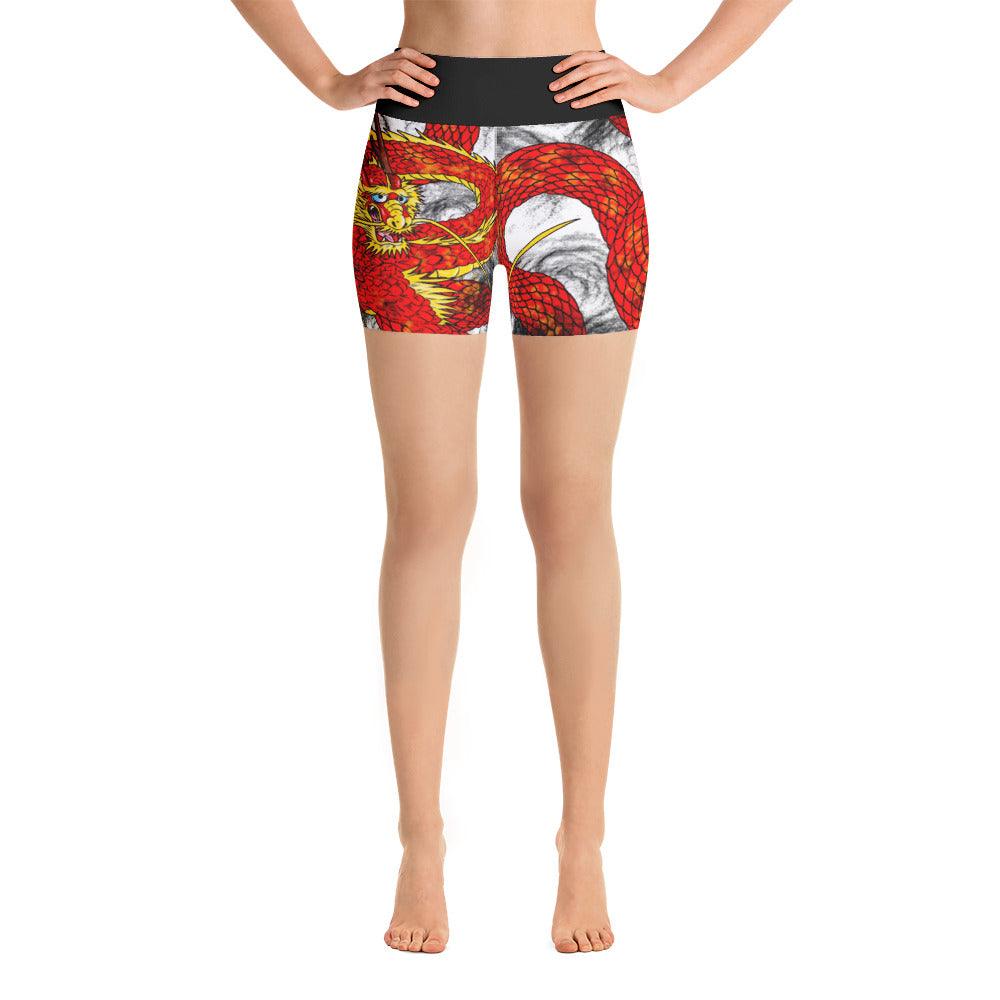 Red Imperial Dragon Yoga Shorts - Rocky Mountain Dragons LLC