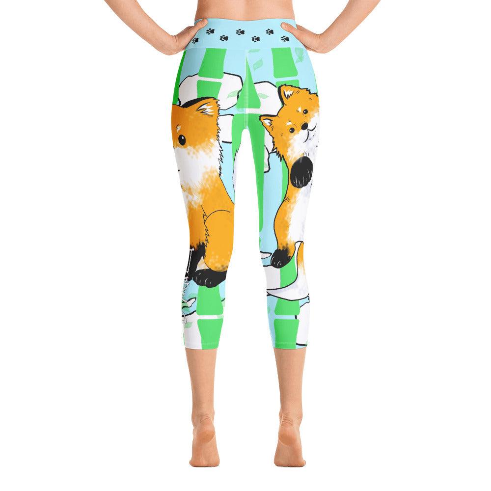 Kawaii Fox Yoga Capri Leggings - Rocky Mountain Dragons LLC