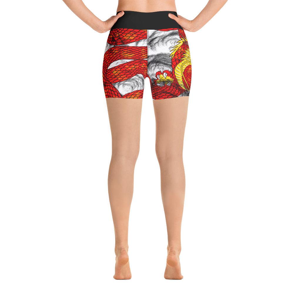 Red Imperial Dragon Yoga Shorts - Rocky Mountain Dragons LLC