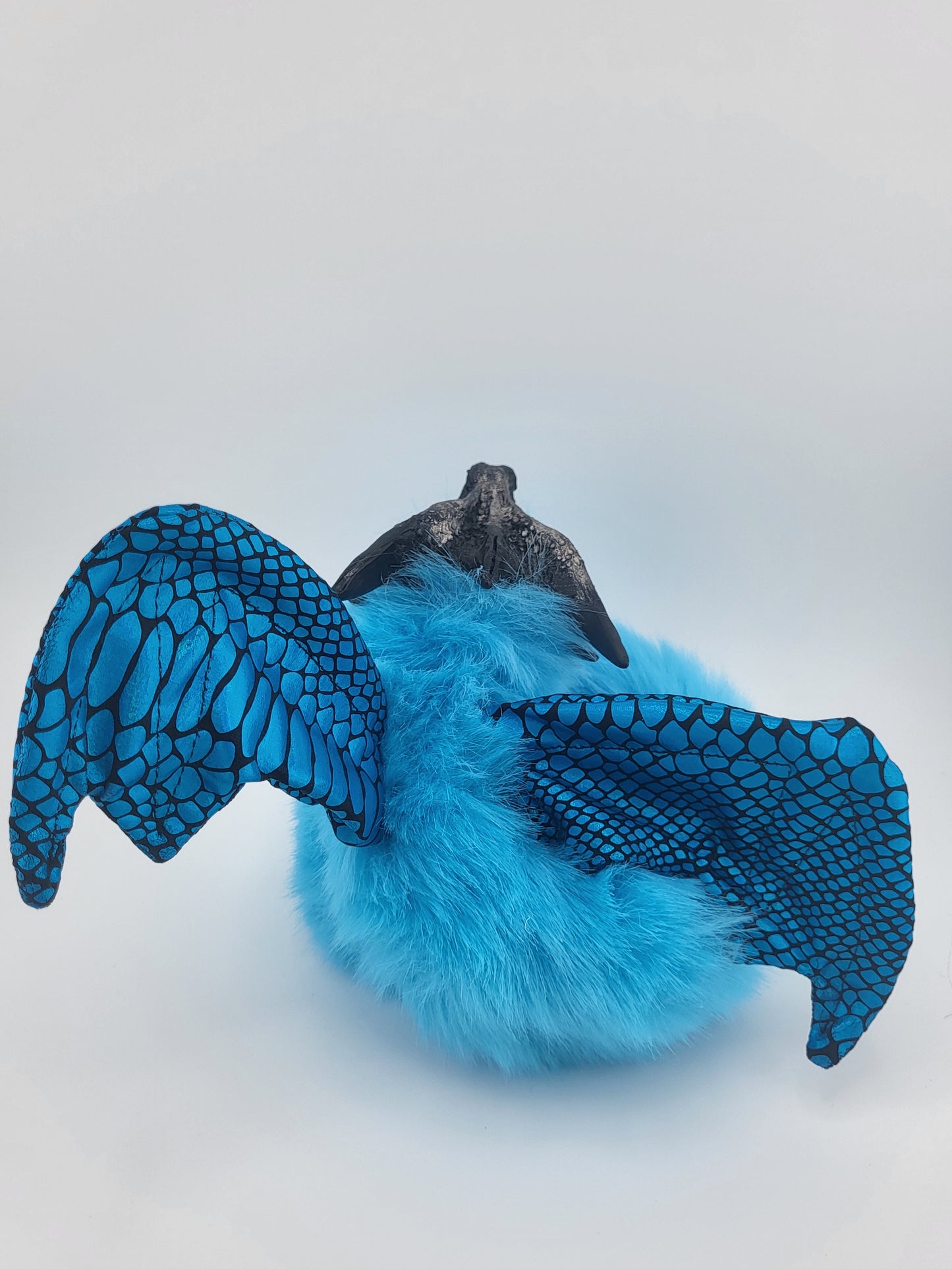 Bright Blue Fur Poseable Western Dragon