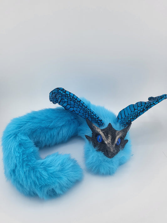 Bright Blue Fur Poseable Western Dragon