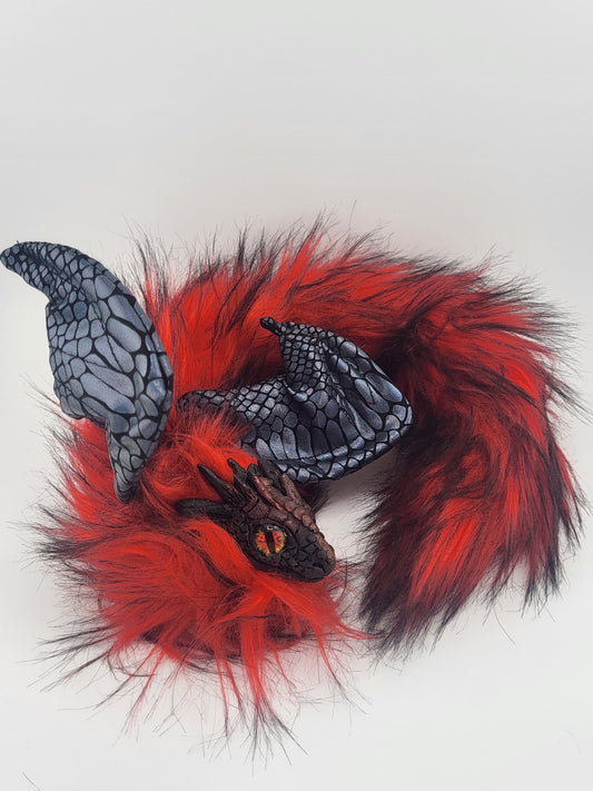 Red Fur Poseable Western Dragon