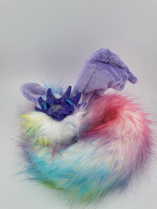 Rainbow Fur Poseable Western Dragon