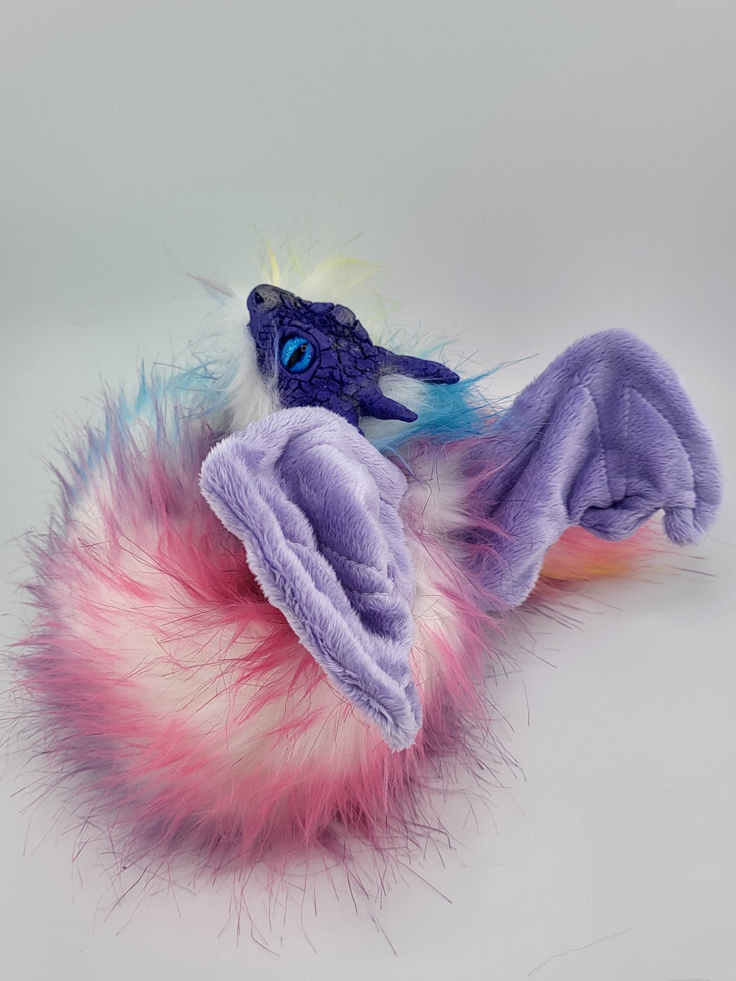 Rainbow Fur Poseable Western Dragon