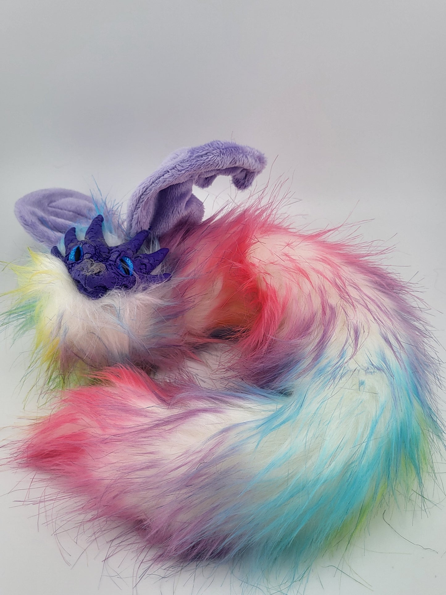 Rainbow Fur Poseable Western Dragon