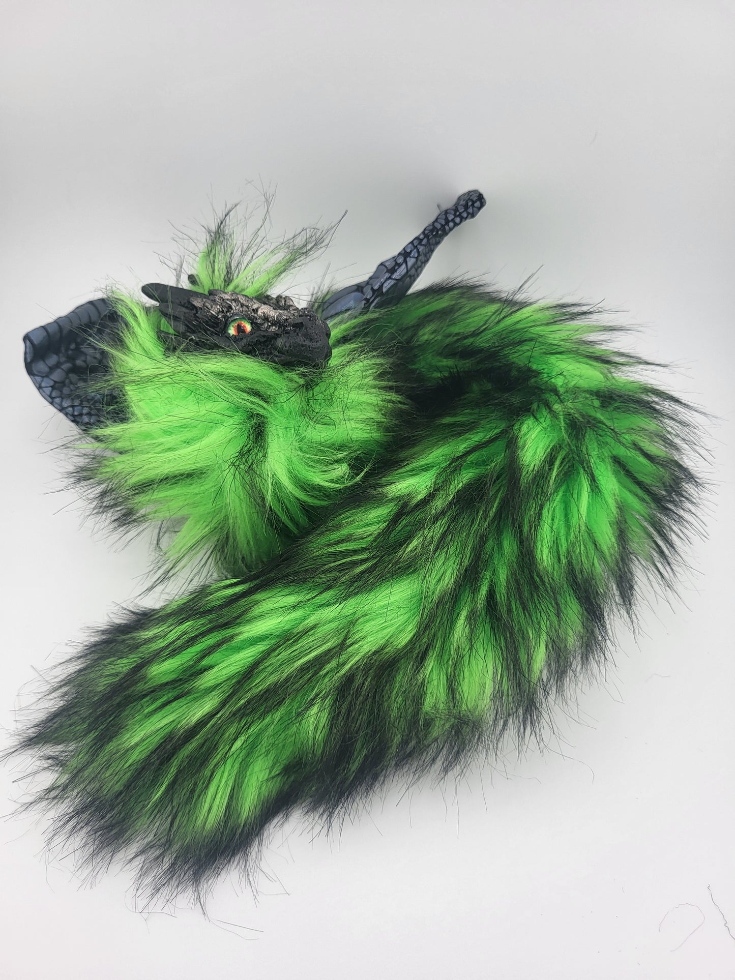 Green Fur Poseable Western Dragon