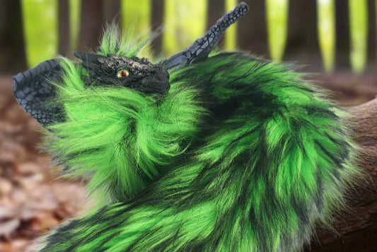 Green Fur Poseable Western Dragon