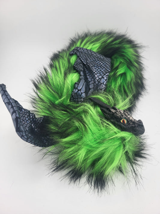 Green Fur Poseable Western Dragon