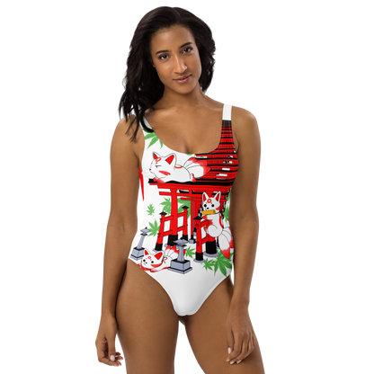 Chibi Inari Temple One-Piece Swimsuit