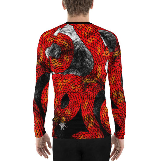 Red Imperial Dragon Print Men's Long Sleeve Rash Guard - Rocky Mountain Dragons LLC