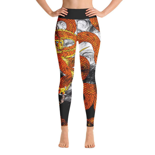 Orange Imperial Dragon Yoga Leggings - Rocky Mountain Dragons LLC