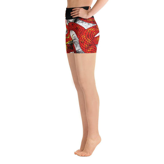 Red Imperial Dragon Yoga Shorts - Rocky Mountain Dragons LLC