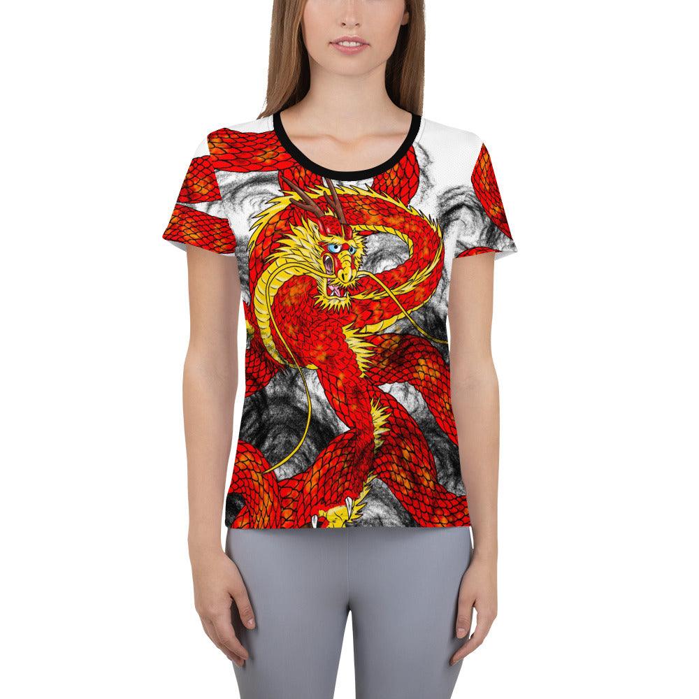 Red Imperial Dragon Women's Athletic T-shirt - Rocky Mountain Dragons LLC