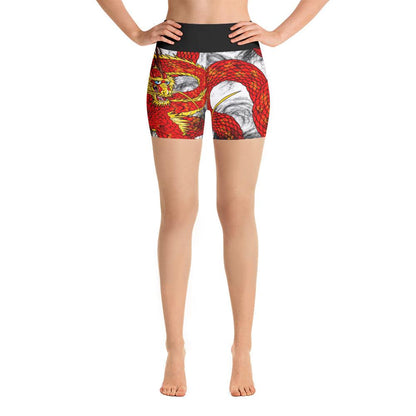 Red Imperial Dragon Yoga Shorts - Rocky Mountain Dragons LLC